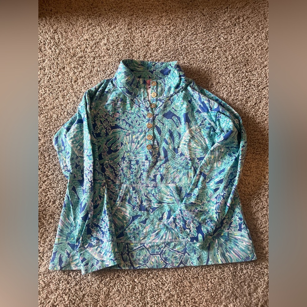 Lilly Pulitzer Skipper Popover Pullover – Blue/Green Print, Size XL